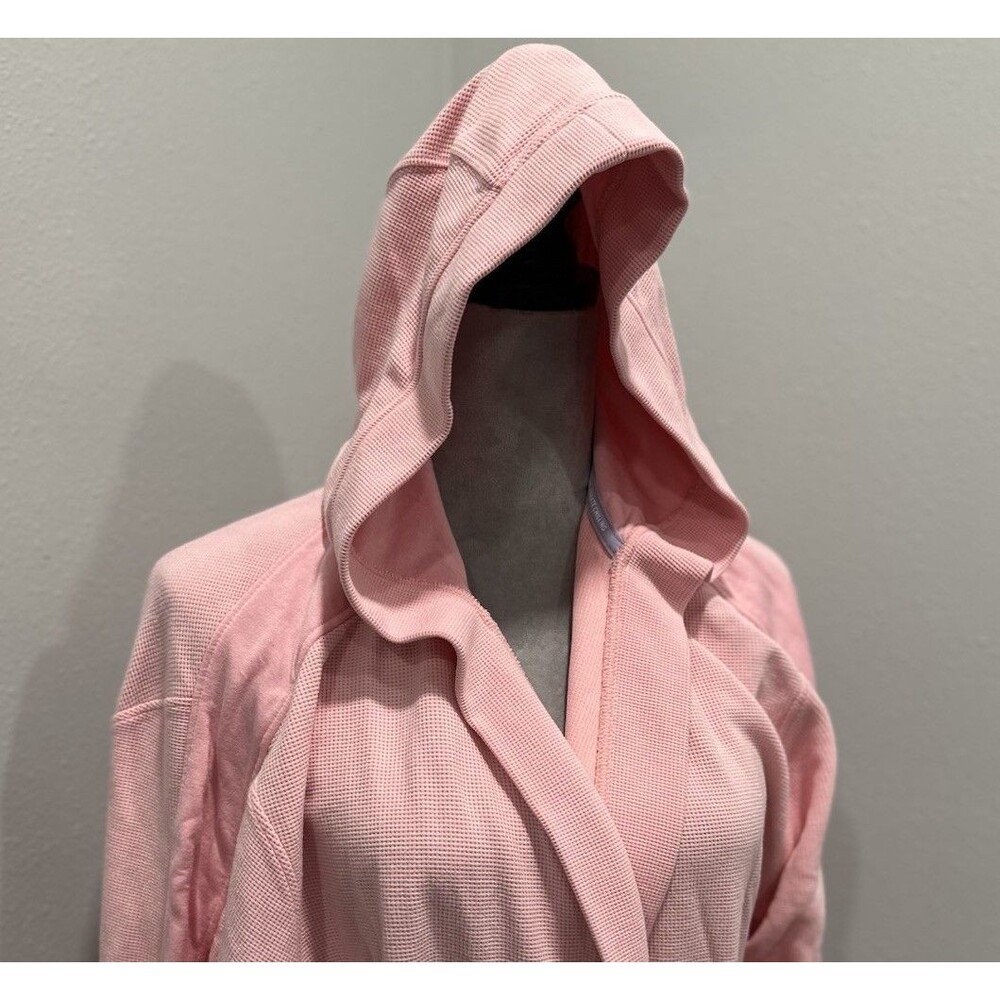 JAMBYS Pink Waffle Hoodie Belted Robe Pockets Size XS Pajamas Nightwear